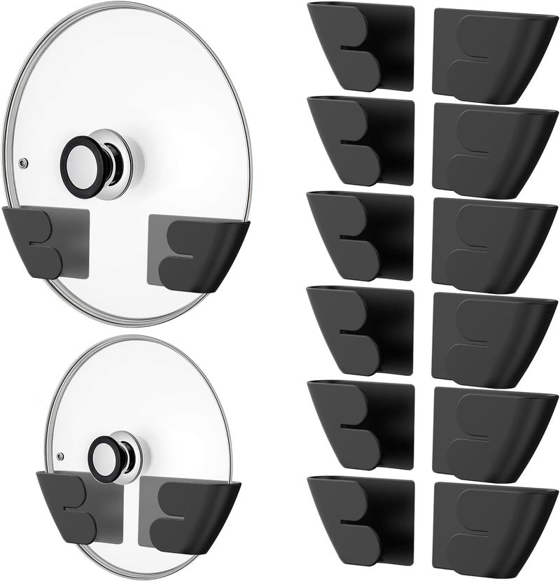 Niceyos Universal Adjustable Pot Lid Organizer for Cabinet - Upgraded Patented Set of 8 Pan Lids Organizers Inside Cabinet Door Wall Mount Pots Top Holder for Kitchen Cupboard, Fits 6" to 14" (Black) - Image 1